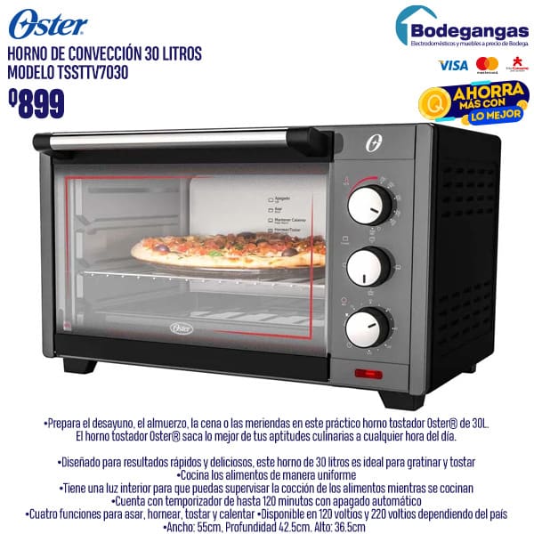 Horno Tostador Oster 30 Litros Con 4 Funciones Tssttv7030 Bodegangas