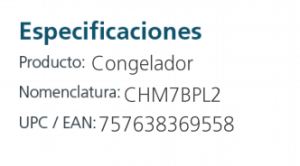 Congelador de 7 Pies³ , Modelo CHM7BP30, Marca Mabe