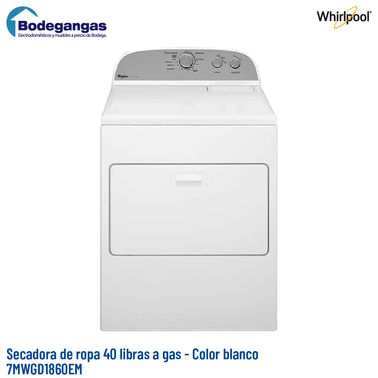 Secadora de ropa Marca WHIRLPOOL 40 libras a Gas 7MWGD1860EM | BodeGangas
