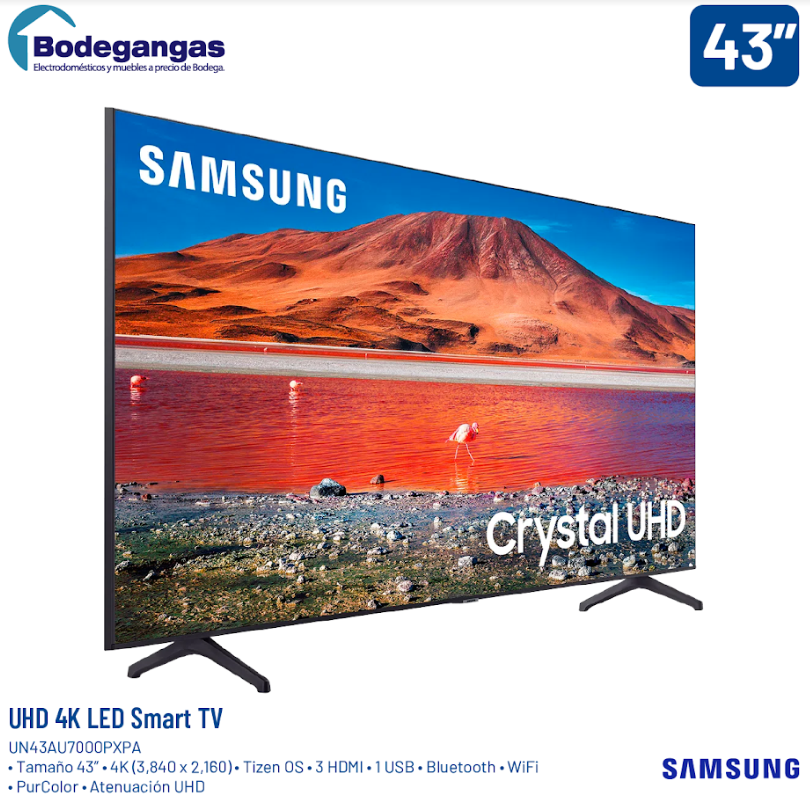 Televisor Samsung de 43″ Smart TV UHD 4K  UN43AU7000PXPA – 956887 –  Electrónica Panamericana Guatemala