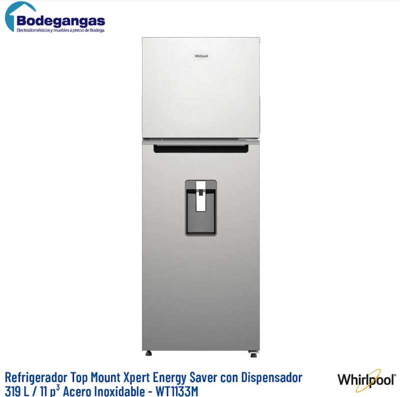 Refrigeradora 11 pies Xpert Energy Saver marca WHIRLPOOL WT1133M |  BodeGangas